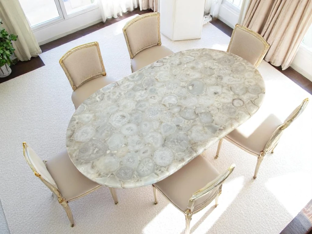 Natural White Agate Oval Dining Table : Elevate Your Dining Space